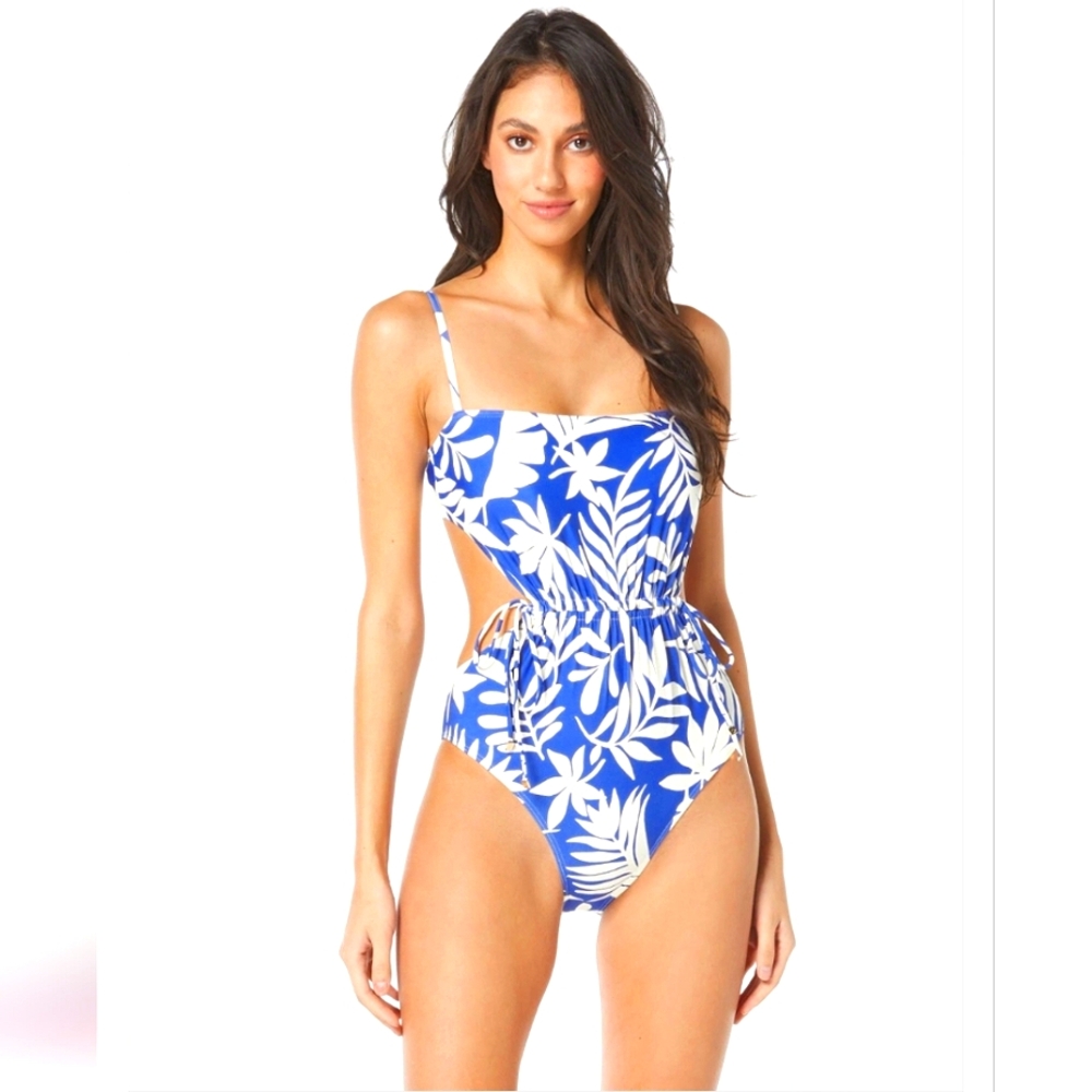 NWOT! GORGEOUS-Kate Spade(L), Cinch Front One Piece Swimsuit- Royal Blue & White